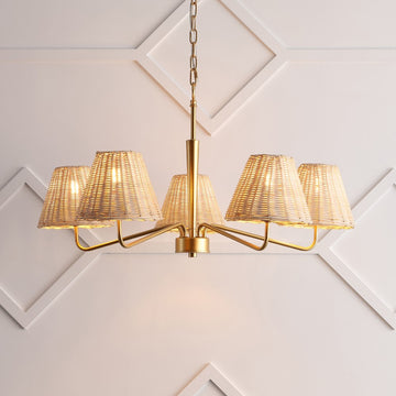 Libby 30" 5-Light Modern Coastal Sleek Woven Rattan/Iron LED Chandelier